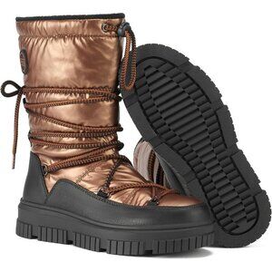 Women Brown Waterproof Fleece Lined Rain Boots for Winter Cold Weather